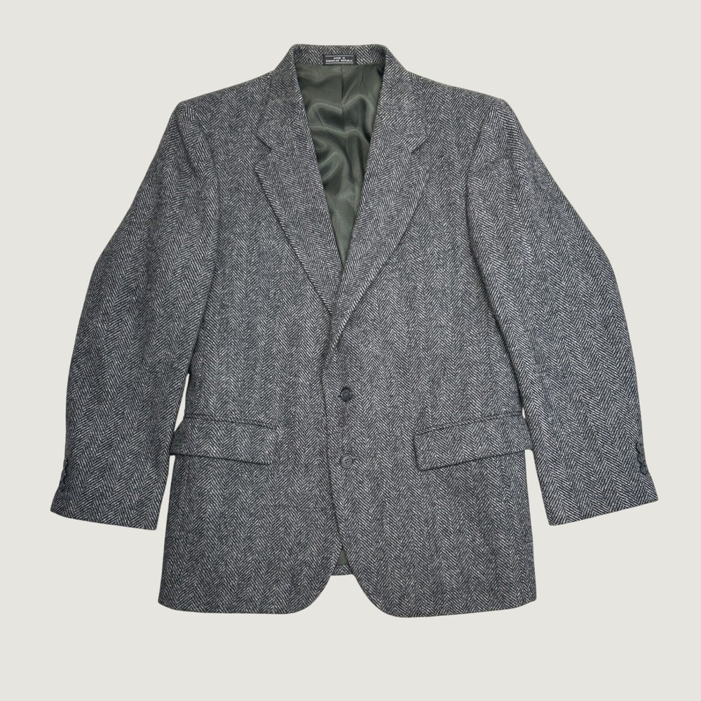 Barrington Wool Blazer Mens Grey Herringbone Two Button Sport Coat Jacket
